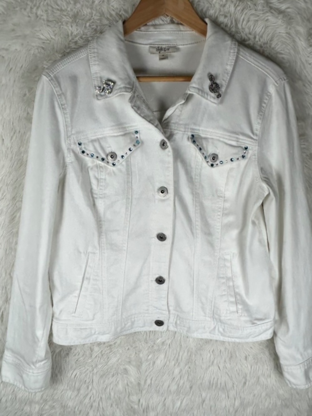 White Denim Jacket Rhinestones Embroidered Backstreet Boys Theme